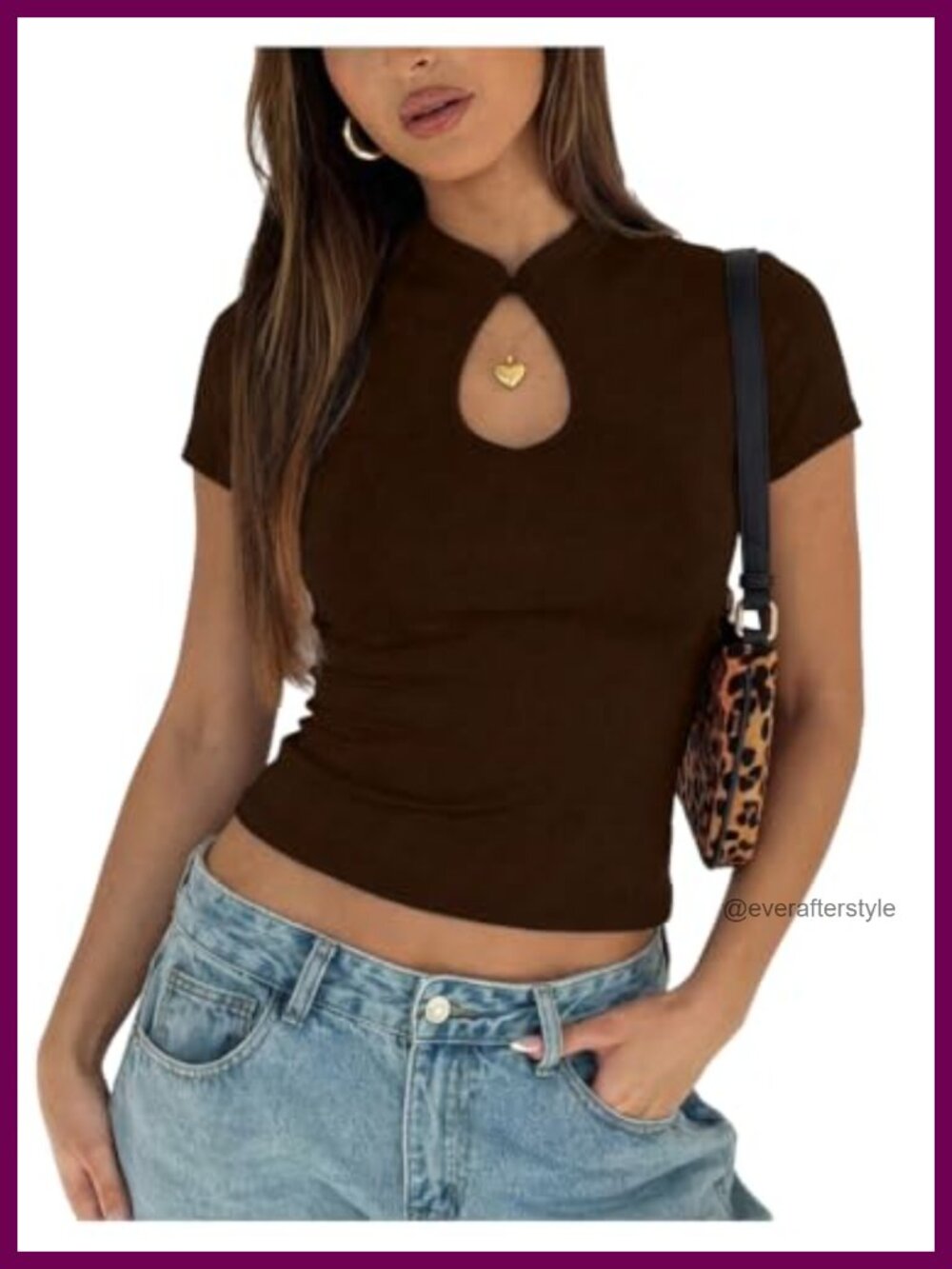 Women's Keyhole Cut Out Crop Top Slim Fit Summer T Shirt